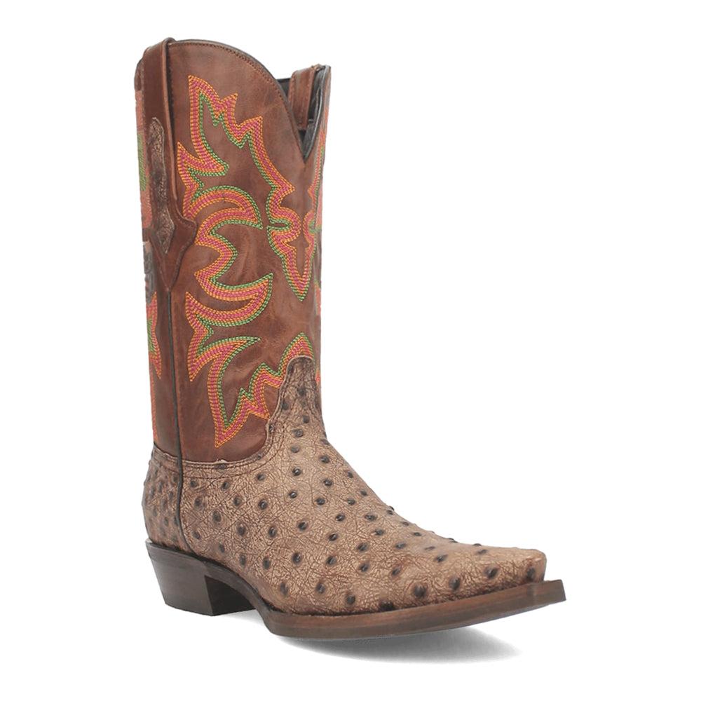 Dingo Outlaw Embroidered Ostrich Print Snip Toe Cowboy Boots