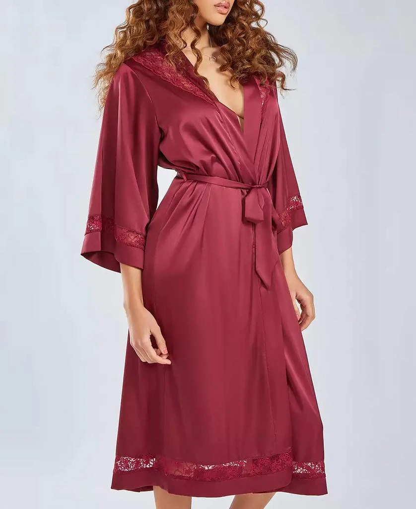 iCollection Women's Silky Long Robe with Lace Trims 3