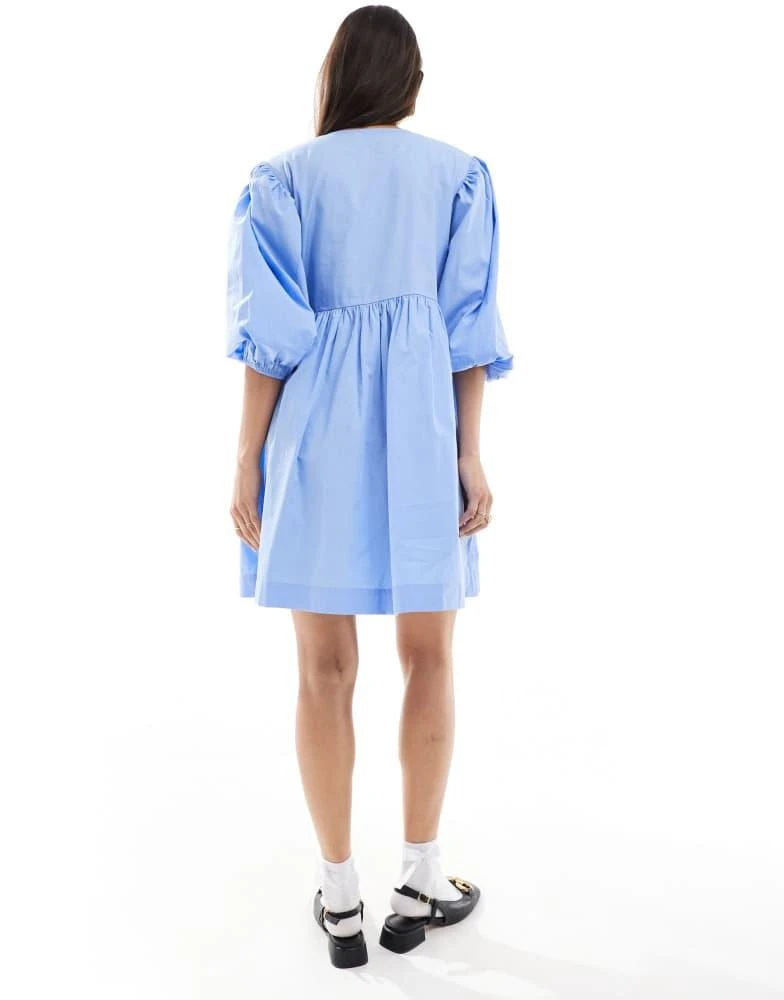 ASOS ASOS DESIGN bow tie front mini smock dress in sky blue 3