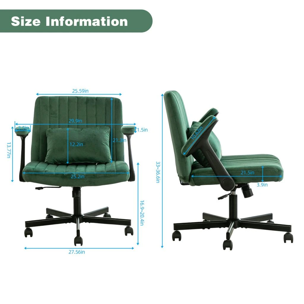 Streamdale Furniture Streamdale Green Velvet Criss Cross Armrest Office Chair 5