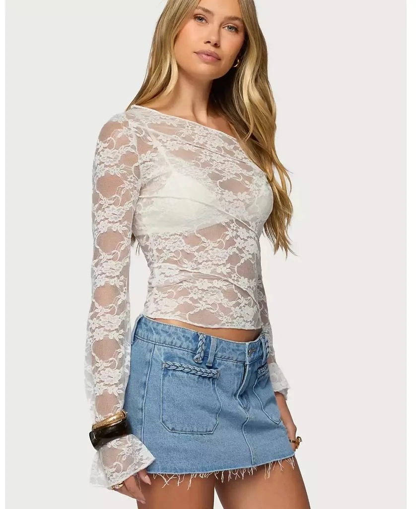 Edikted Women
s Stitched Sheer Lace Off Shoulder Top 4