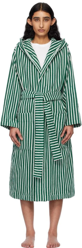 Tekla Green & White Terry Hooded Bathrobe 1