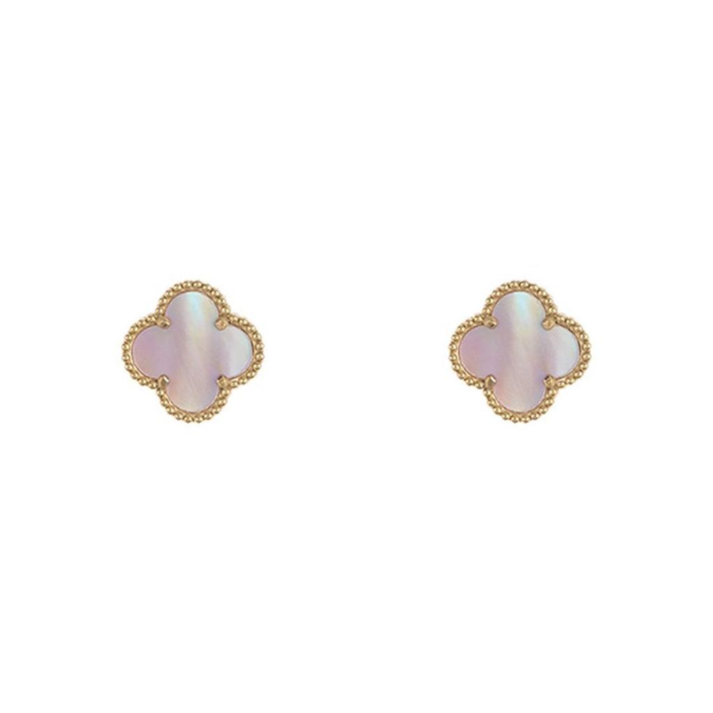 Adornia Adornia Quatrefoil Pink Mother of Pearl Clover Stud Earrings gold