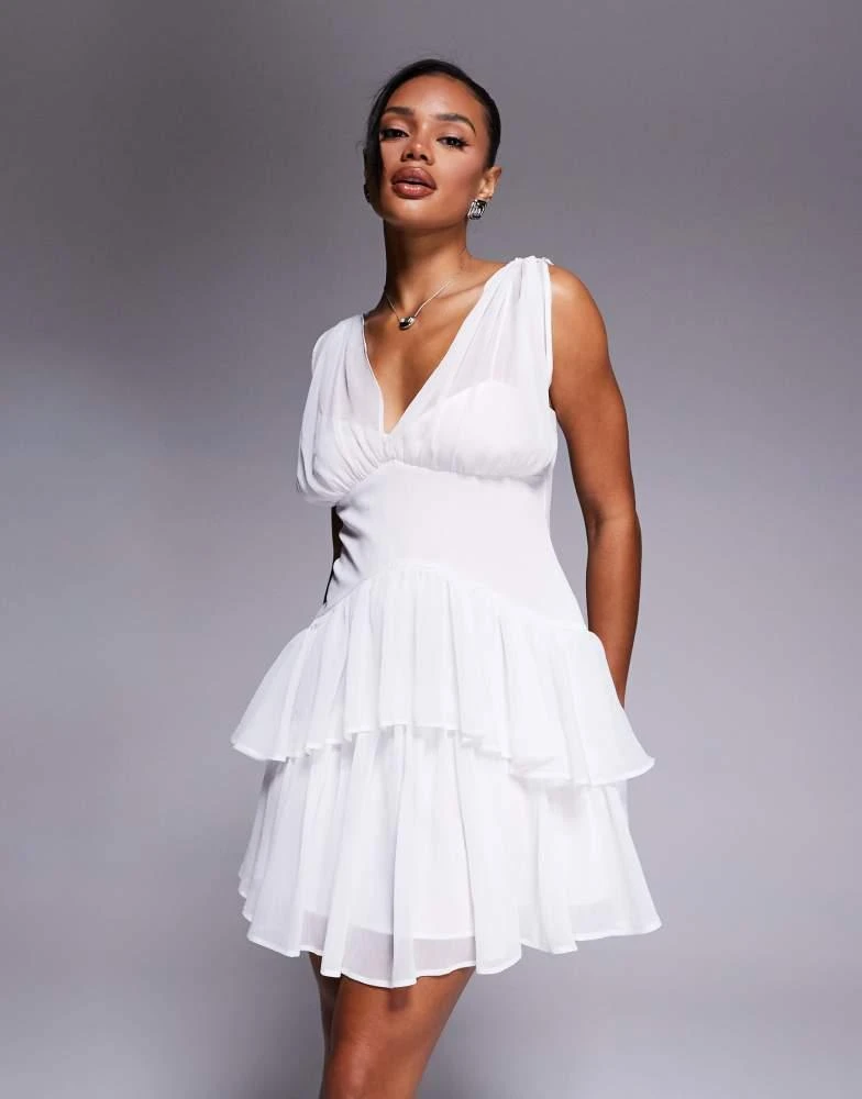 white christmas dresses ASOS EDITION Off Shoulder Textured Mini Dress With Blouson Sleeve In Cream