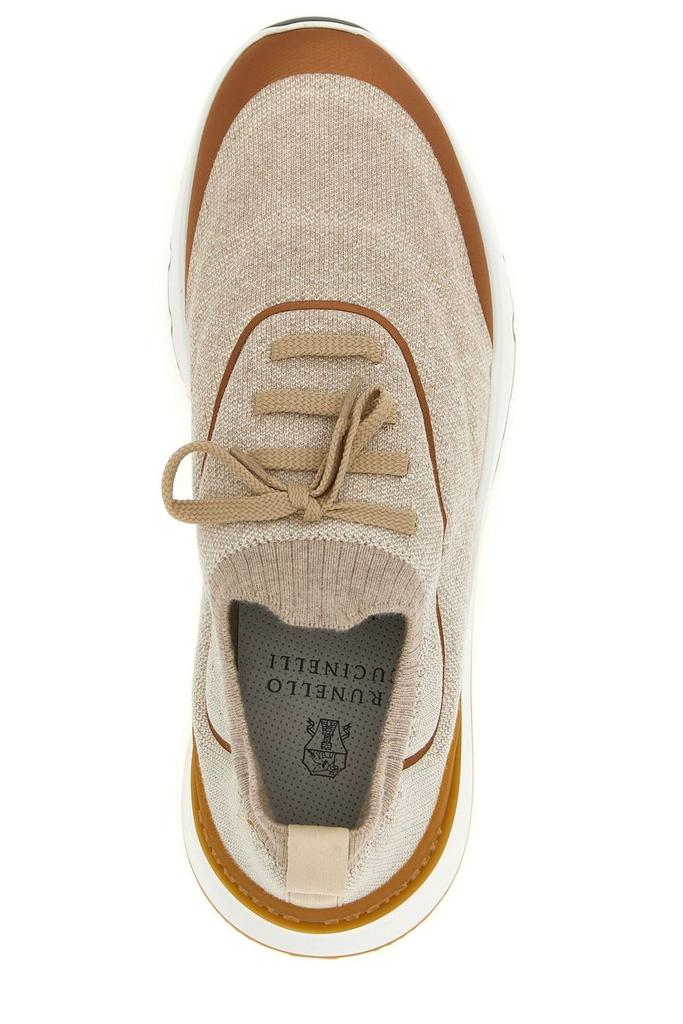 Shop Brunello Cucinelli Logo Embossed Knitted Lace-Up Sneakers on