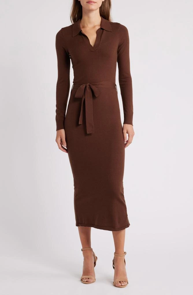 Steve Madden Danessa Belted Long Sleeve Polo Sweater Dress 1