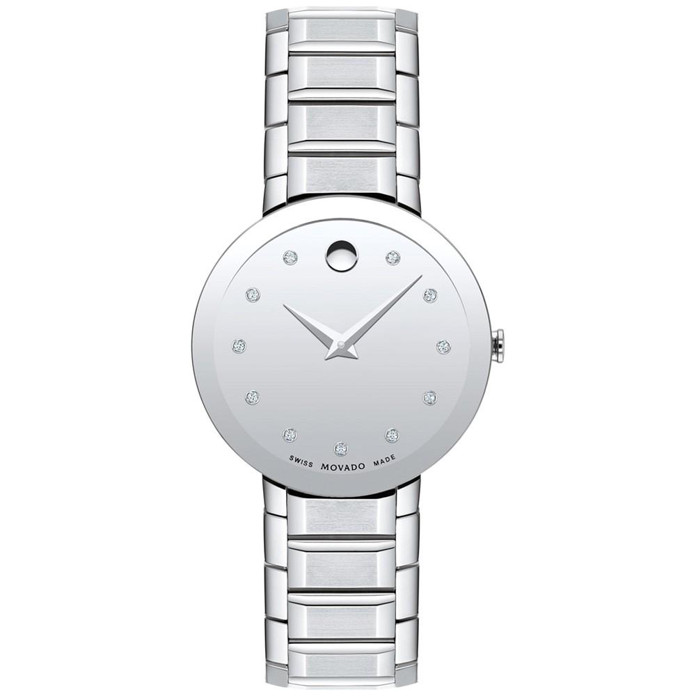 Movado Sapphire Women's Swiss Diamond (1/20 ct. t.w.) Silver-Tone Bracelet Watch 28mm