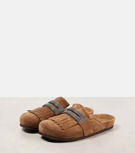 Brunello Cucinelli Fringed suede slippers 4