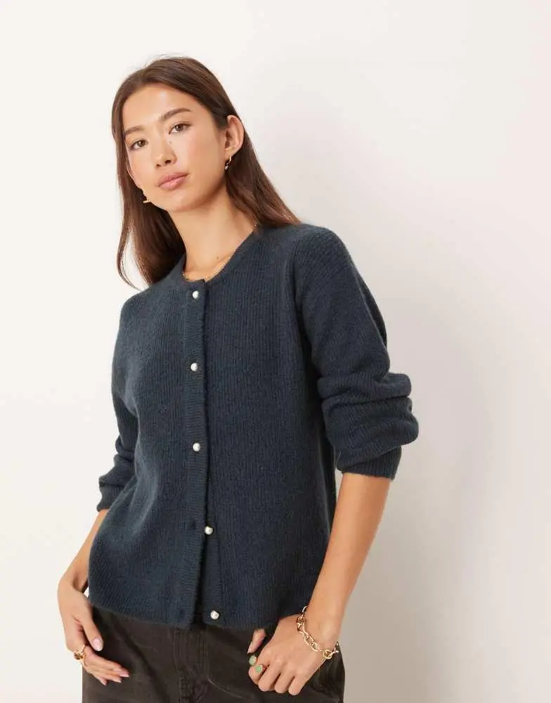 JDY JDY lightweight ribbed cardigan in navy