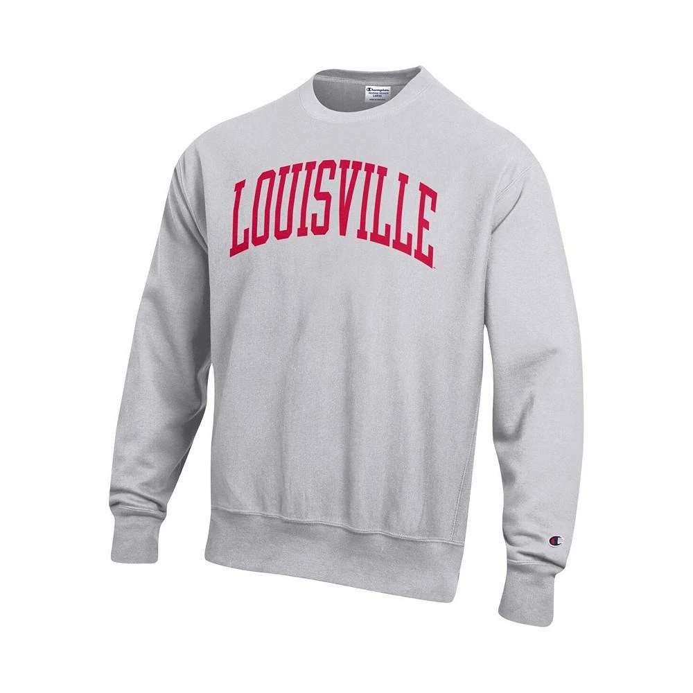 Champion Men's Heathered Gray Louisville Cardinals Arch Reverse Weave Pullover Sweatshirt 2