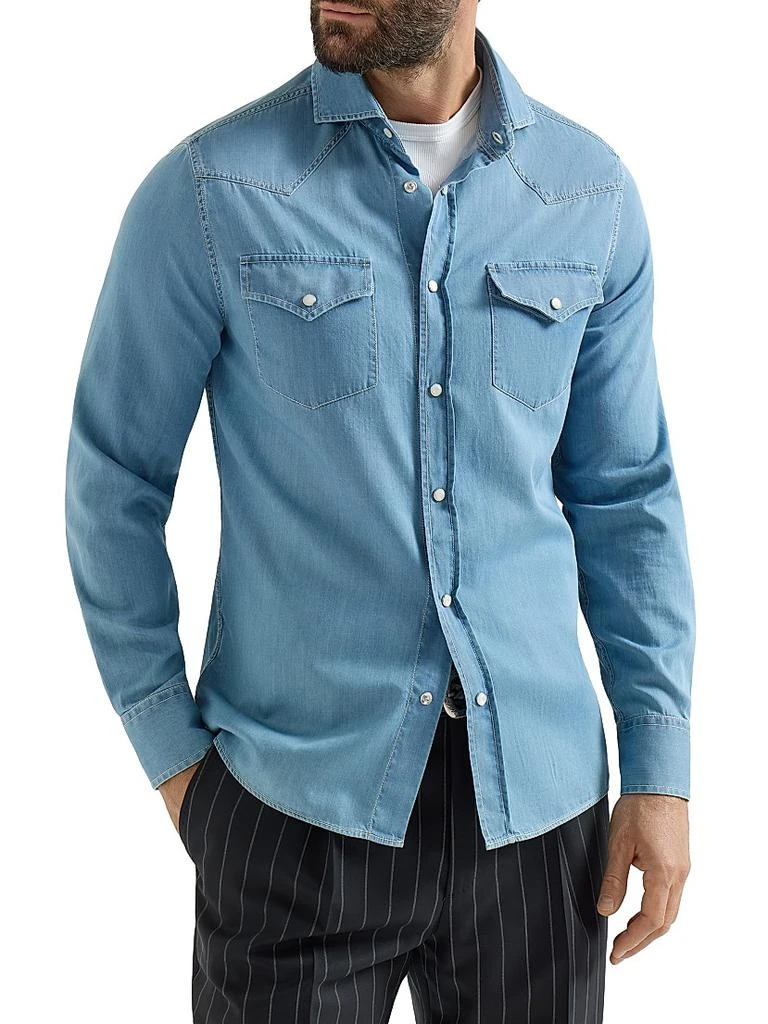 Brunello Cucinelli Lightweight Denim Easy Fit Western Shirt 2