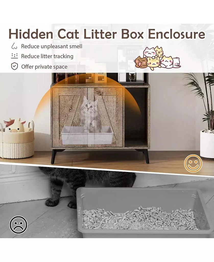 Slickblue Large Cat Litter Box Enclosure with Display Storage Shelves 8