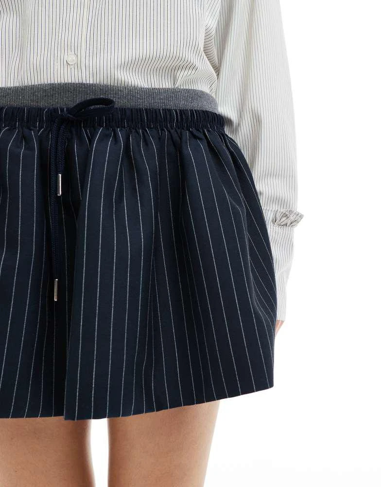 Bershka Bershka double waistband skater mini skirt in blue pinstripe 3