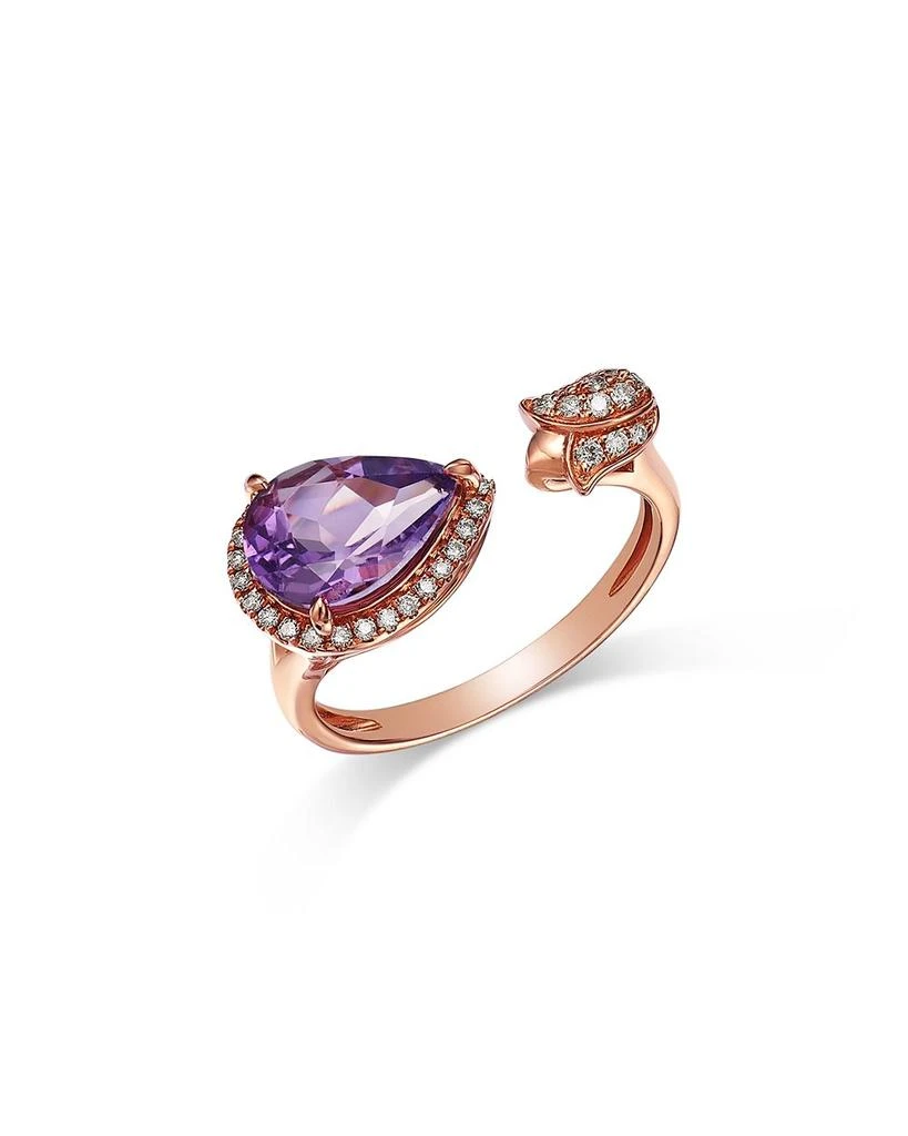 Bloomingdale
s Fine Collection Pear Shaped Amethyst
Diamond Open Ring in 14K Rose Gold 1