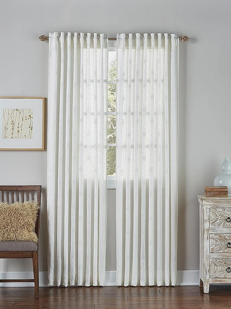 Callisto Home Iris Embroidered Ivory Linen Curtain Panel 1
