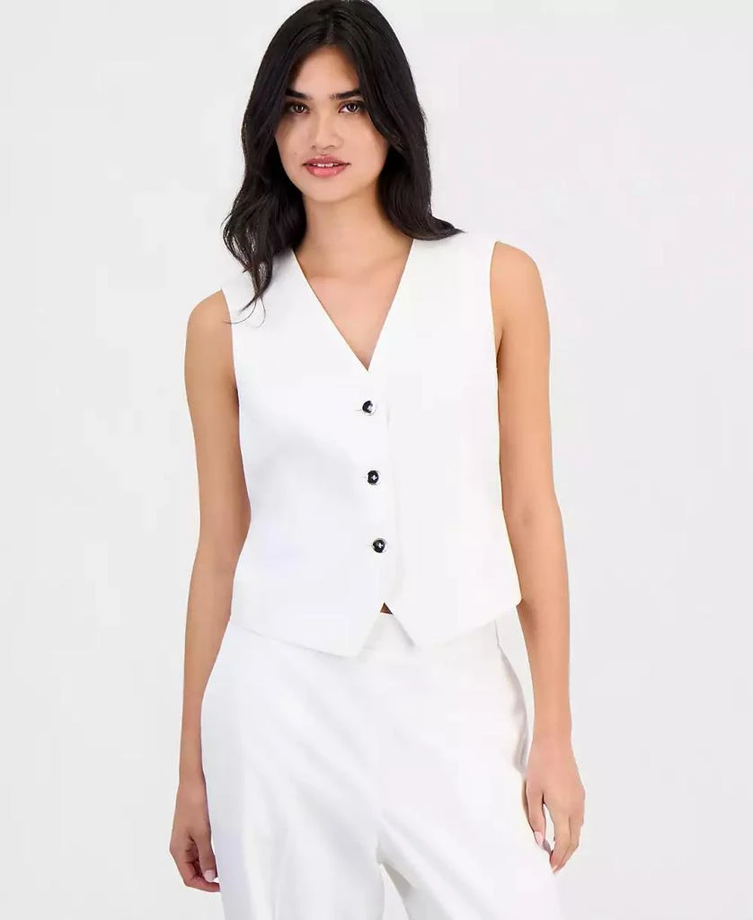 Bar III Women
s Linen-Blend Button-Front Vest, Macy
s Exclusive
