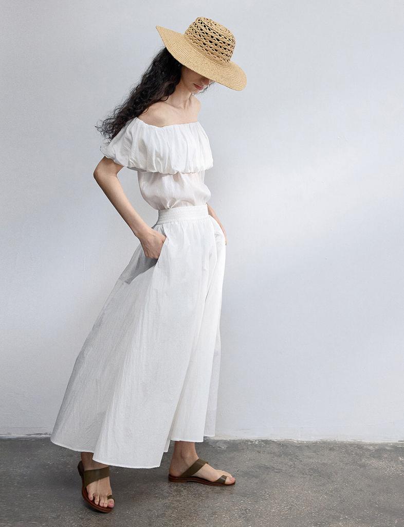 Pixie Market White Off-the-Shoulder Scrunchie Top-PREORDER