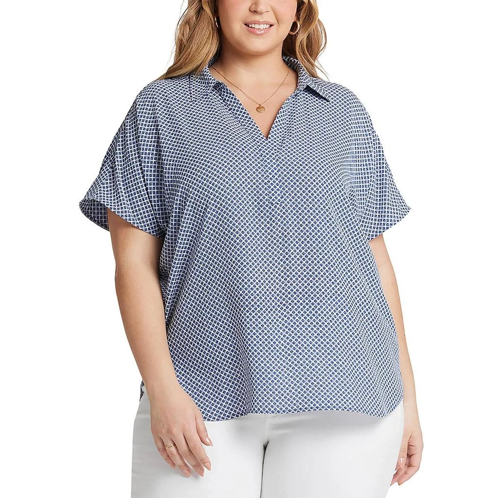 NYDJ Plus Becky Womens Collar Printed Henley 2