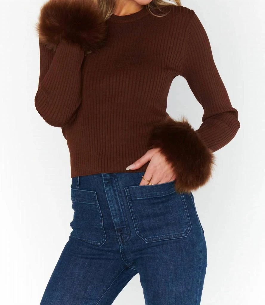 Show Me Your Mumu Ribbed Top With Faux Fur In Chocolate 1