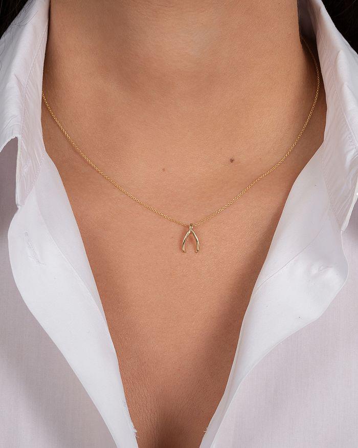Zoe Lev 14K Yellow Gold Wishbone Pendant Necklace, 16-18"