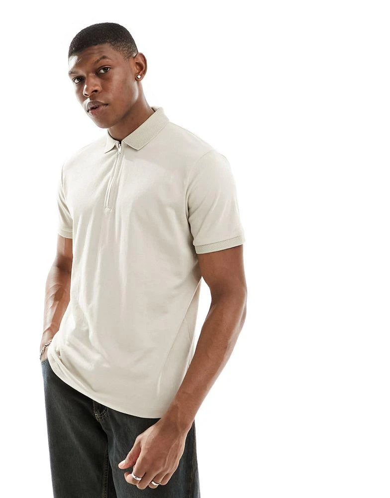 Selected Homme Selected half zip polo shirt in cream 1