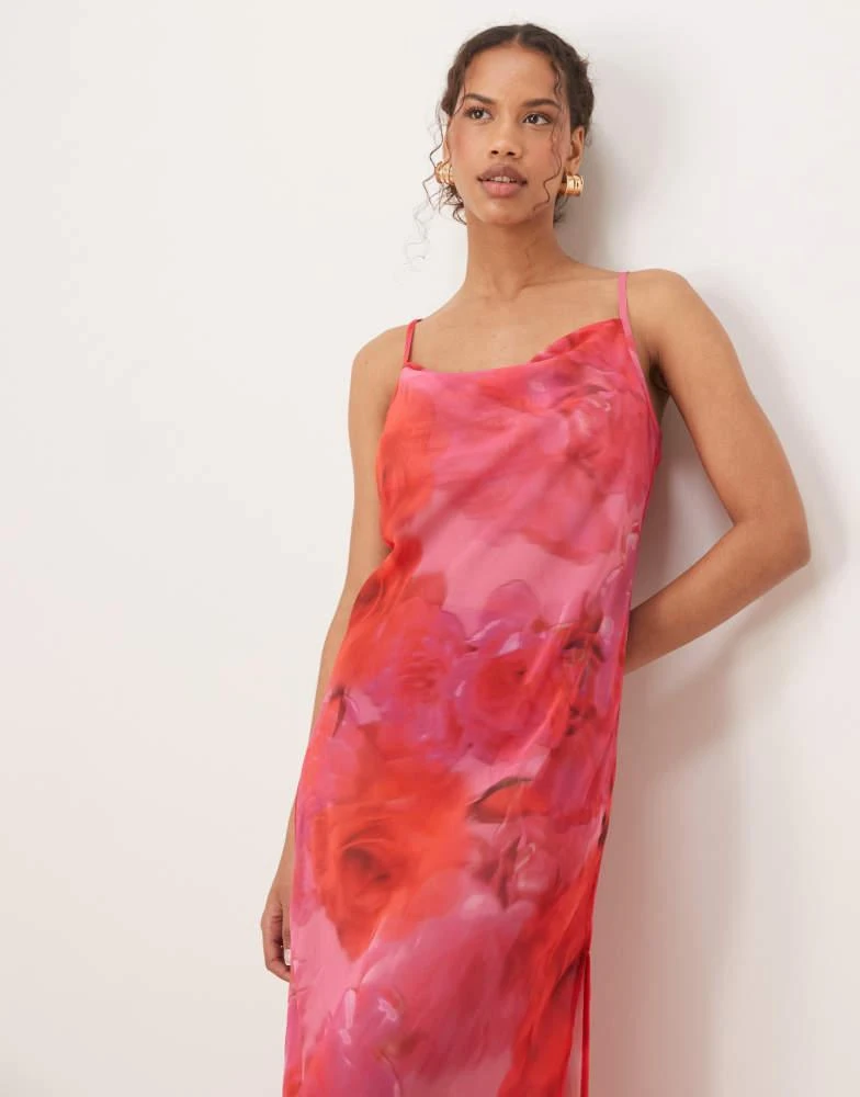 knee length dresses for ladies Milla Women's Dainty Pink A-Line Maxi Dress with blue-flowered Pattern