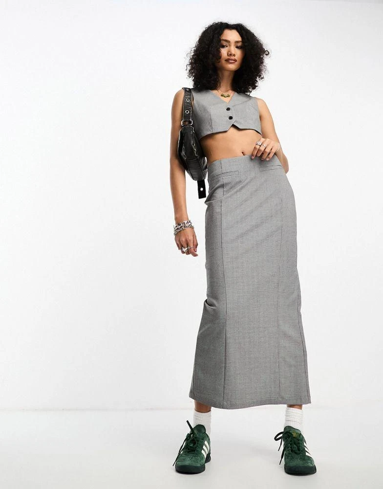 ASOS ASOS DESIGN co-ord pencil midi skirt in grey mono check 1