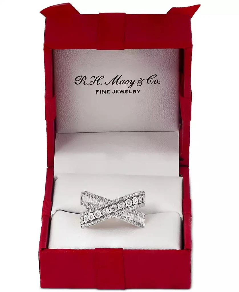 Effy EFFY® Diamond Round & Baguette Crossover Statement Ring in White Gold (3/4 ct. t.w.) (Also available in 14k Gold) 1