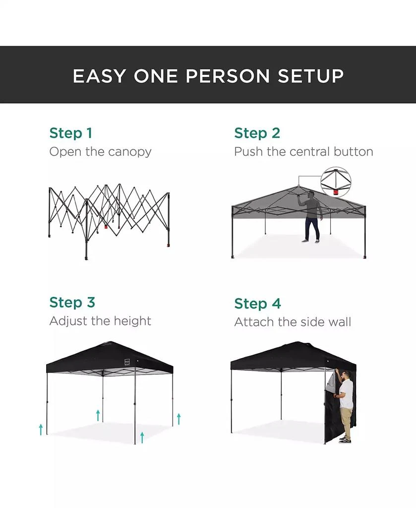 Best Choice Products 10x10ft Easy Setup Pop Up Canopy, Portable Tent w/ Side Wall, 1-Button Push, Case 8