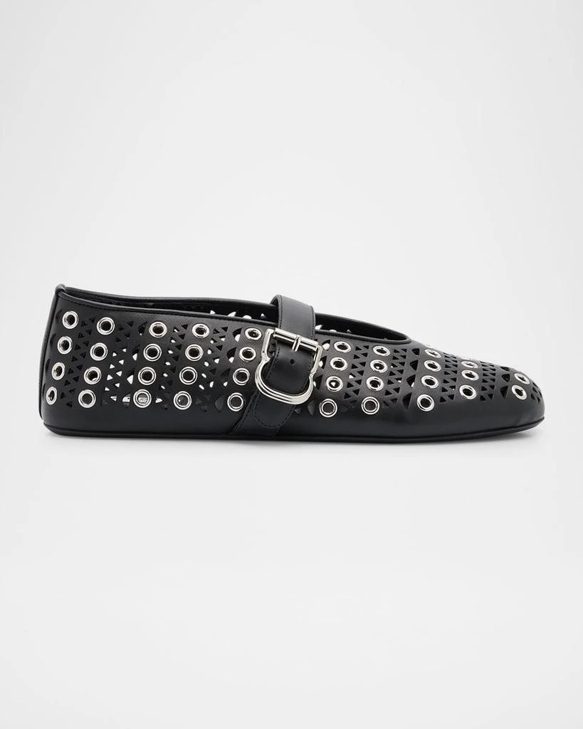 Alaia Vienne Buckle Eyelet & Laser-Cut Leather Ballet Flats 1