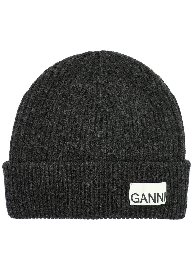 Ganni Logo ribbed wool-blend beanie - Hats - Save Extra 15% OFF On