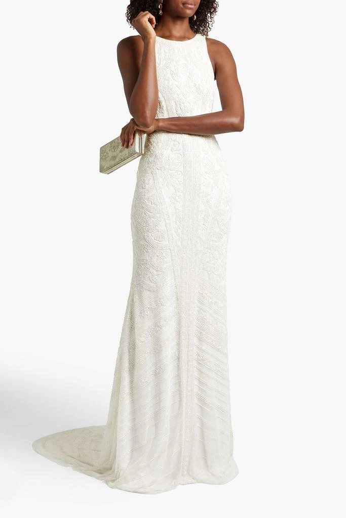 Theia Open-back bead-embellished tulle bridal gown 2