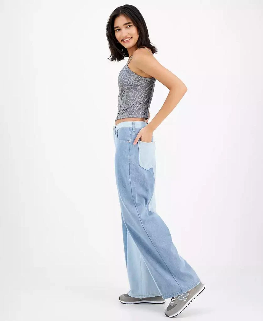 Tinseltown Juniors' High-Rise Wide-Leg Colorblocked Jeans 4