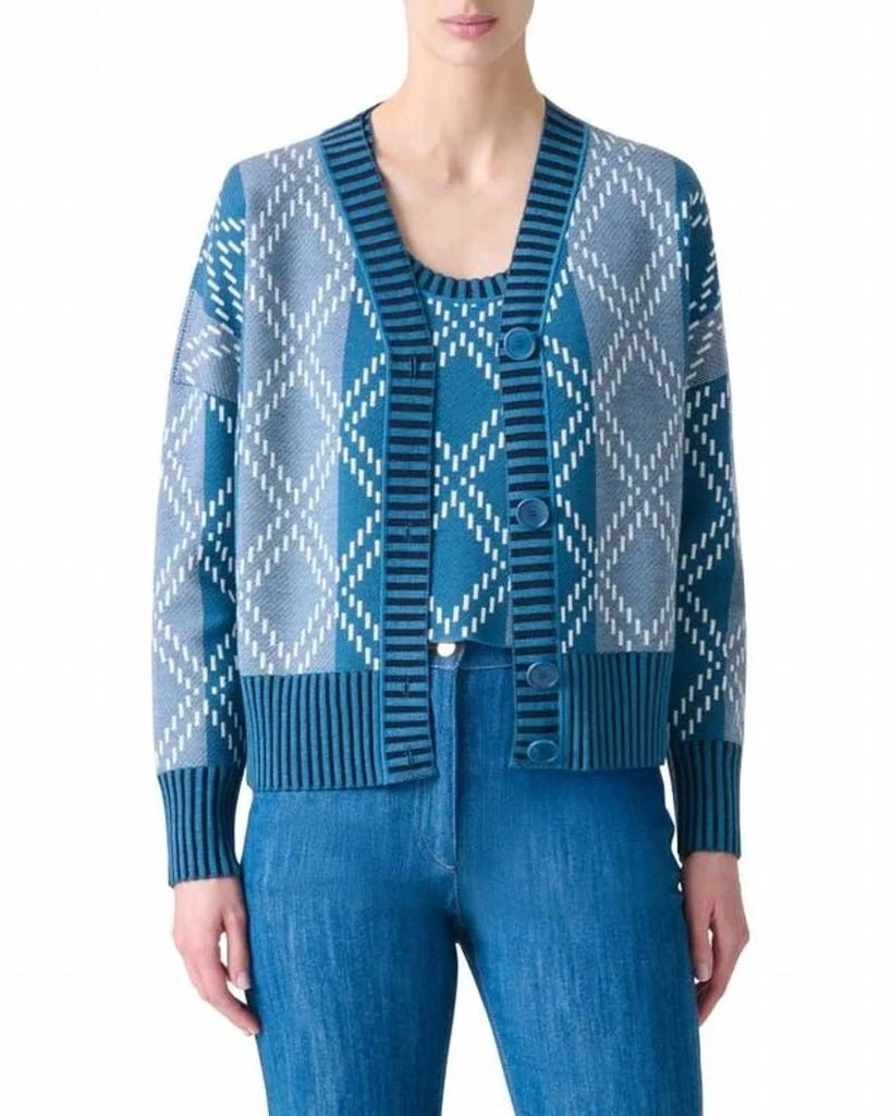 Akris Merino Diamond Jacquard Knit Sweater Set In Med Blue Multi