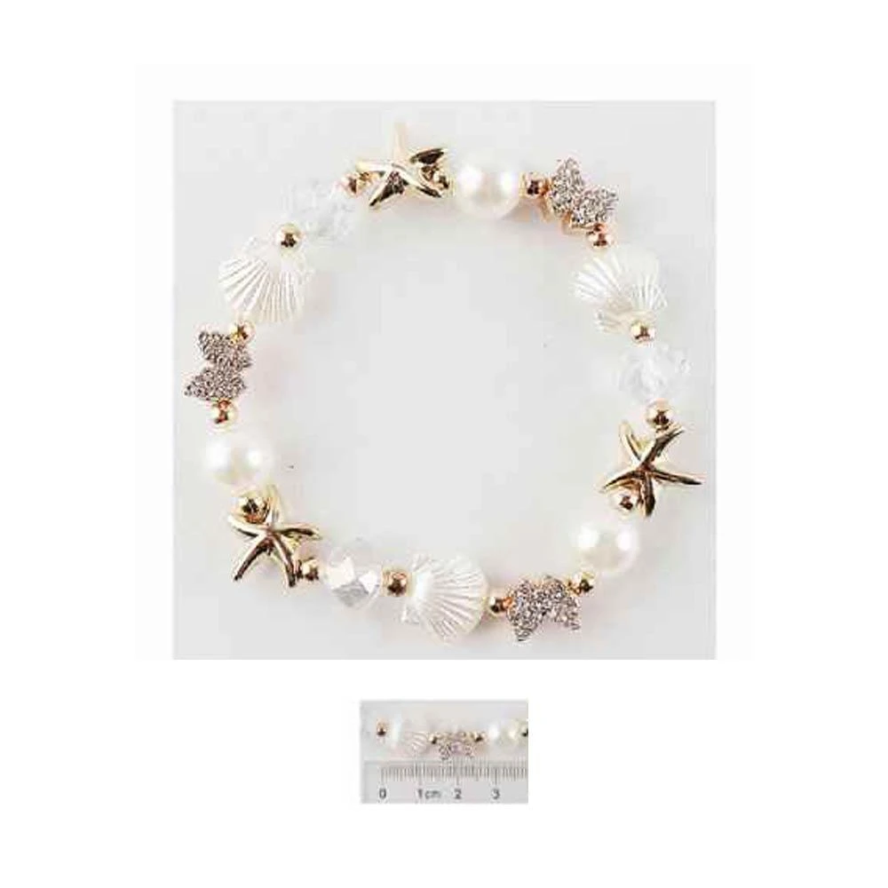 FASHNZFAB 12PCS - Starfish Bow Shell Pearl Beaded Stretch Bracelets 3