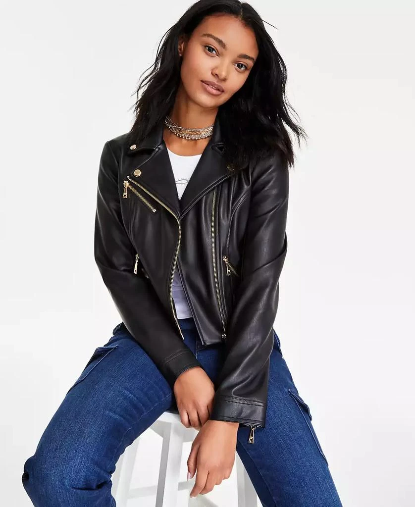 GUESS Women's Venom Faux-Leather Cropped Moto Jacket 4