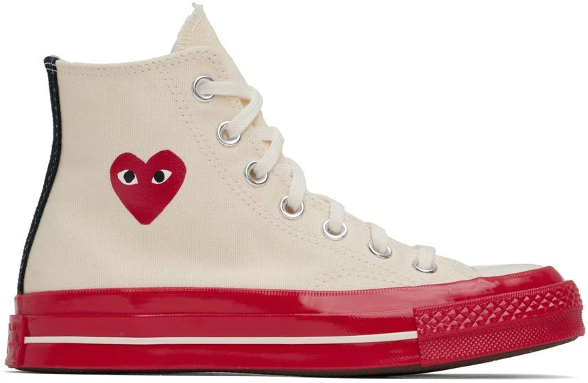 COMME des GARÇONS PLAY Off-White & Red Converse Edition PLAY Chuck 70 High-Top Sneakers 1