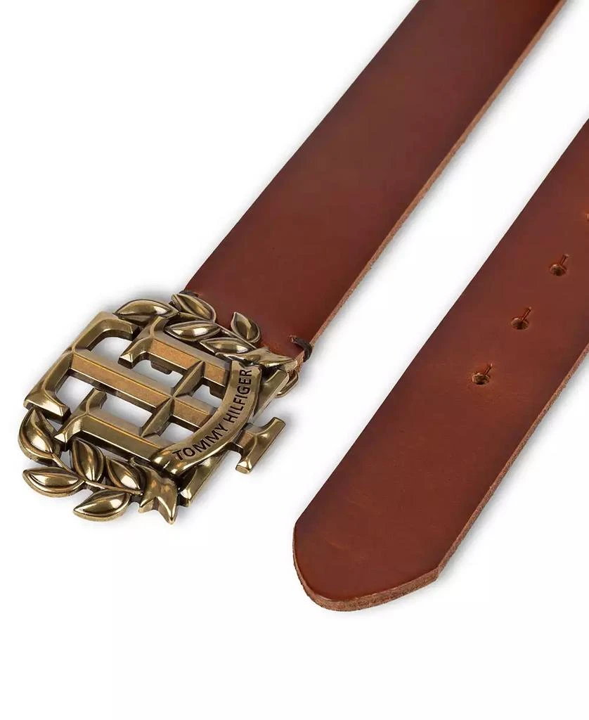 Tommy Hilfiger Men's Iconic Monogram Crest Plaque Buckle Leather Belt 4
