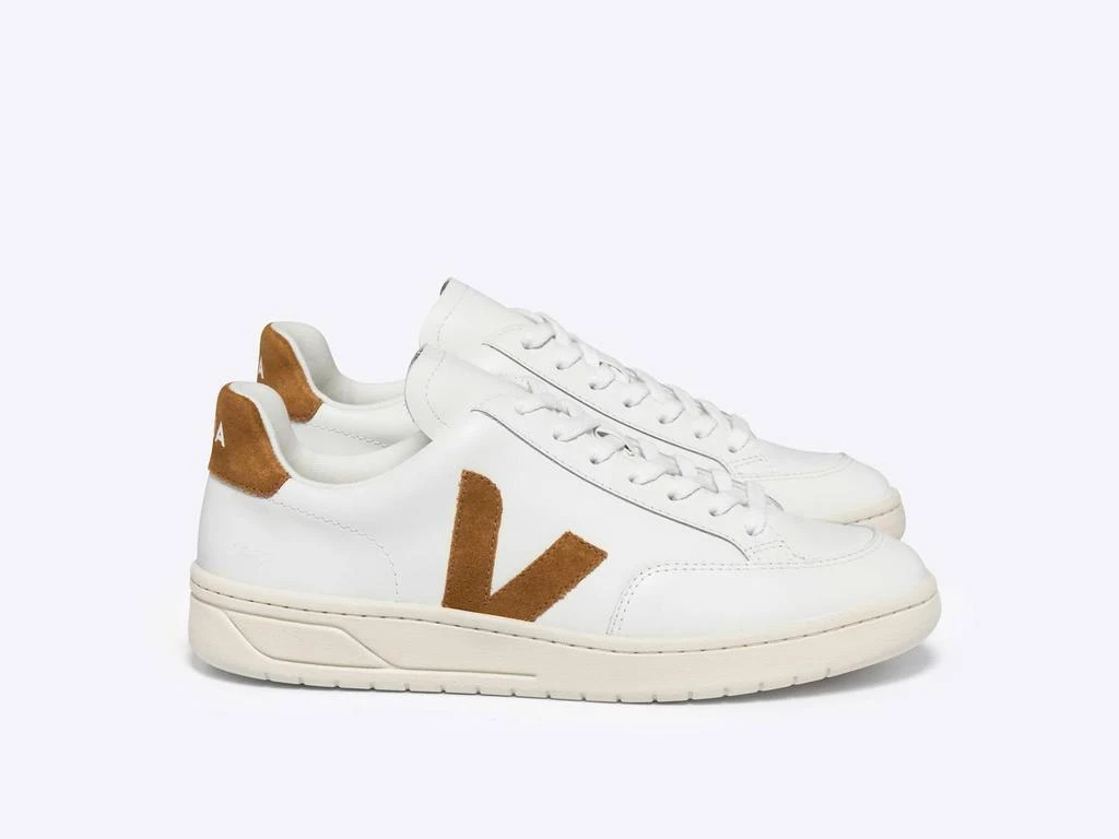 Veja Men's V-12 Leather Sneakers In Extra White / Camel 1