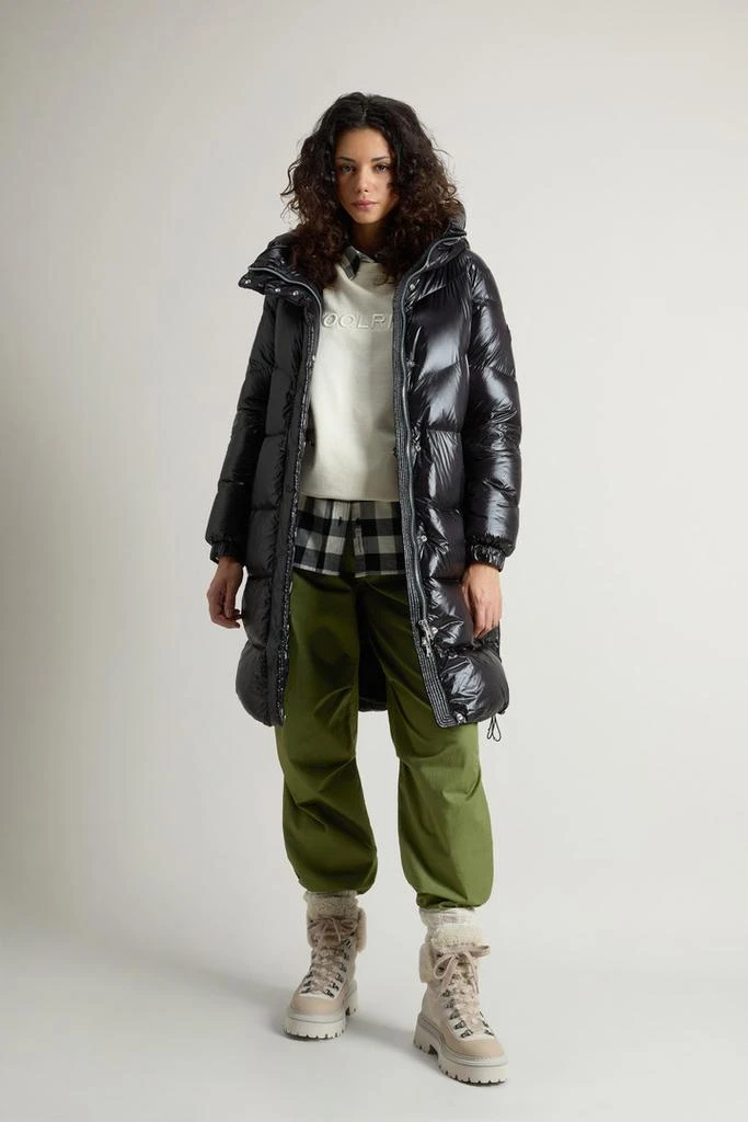 Woolrich Aliquippa Long Down Jacket in Glossy Nylon - Women - Black 2