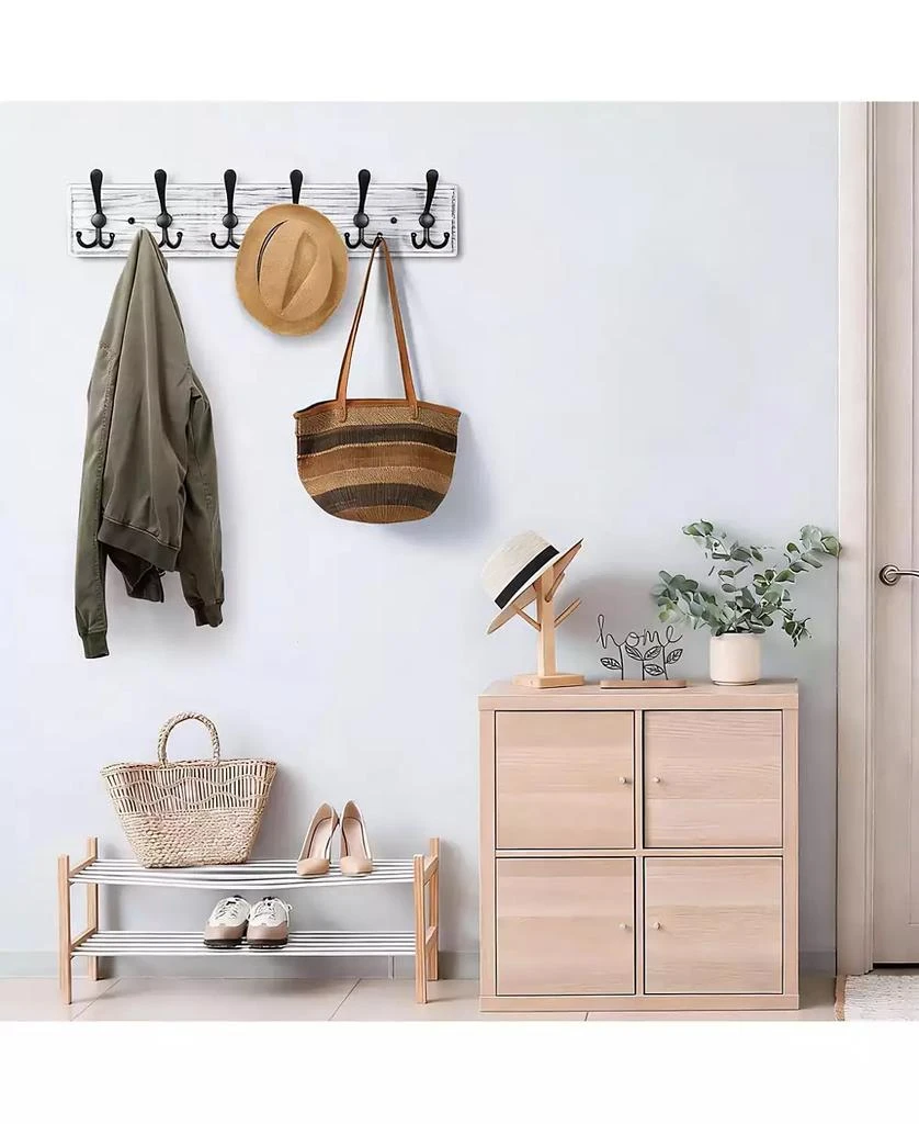 YIGII Wooden Wall Coat Rack with 8 Hooks for Hats Coats 4