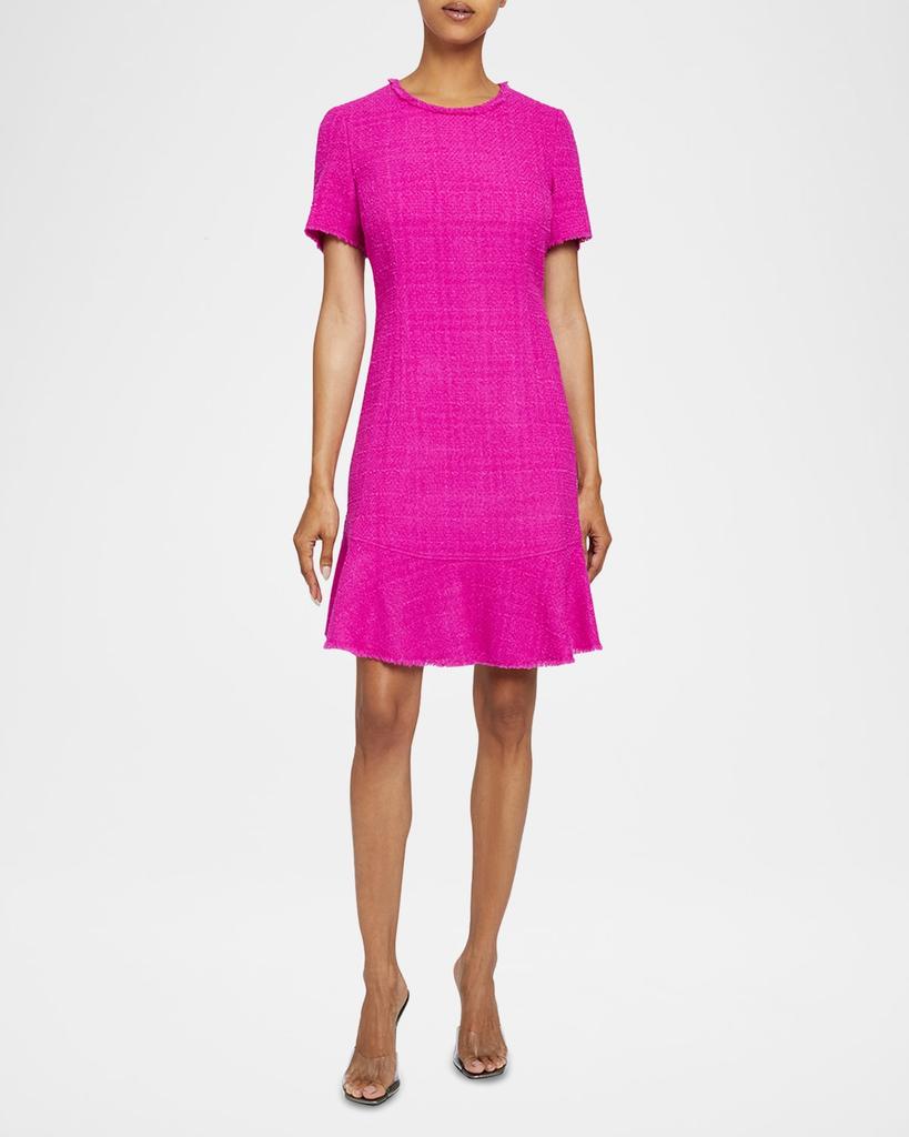 Santorelli Manta Fringe-Trim Ruffle Tweed Mini Dress