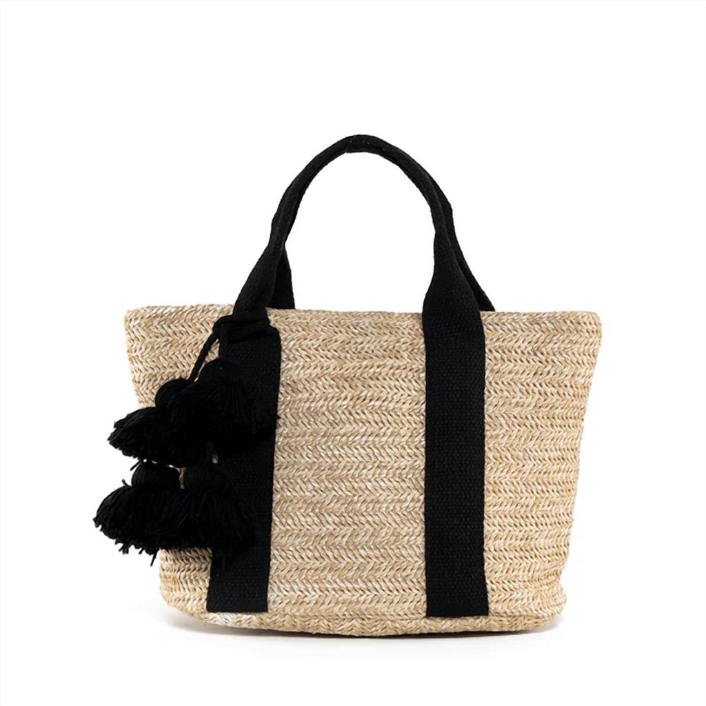 JADEtribe Annie Mini Woven Tote In Natural/black
