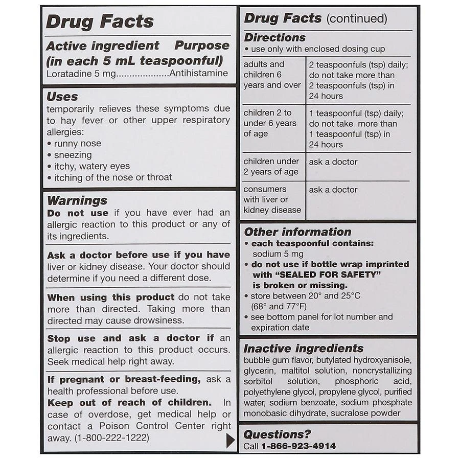 Walgreens Children's Allergy Relief Loratadine Dye-Free Liquid Bubble Gum 3