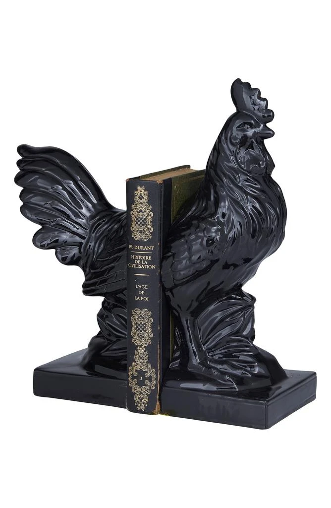 SONOMA SAGE HOME Black Ceramic Rooster Bookends with Enamel Exterior - Set of 2 1