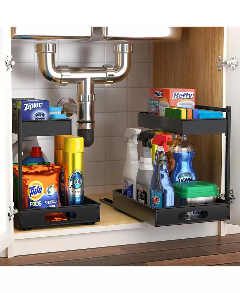 Sorbus 2 Pack 2-Tier Pull-Out Under Sink Organizer and Adhesive Tape - for Kitchen and Bathroom 2