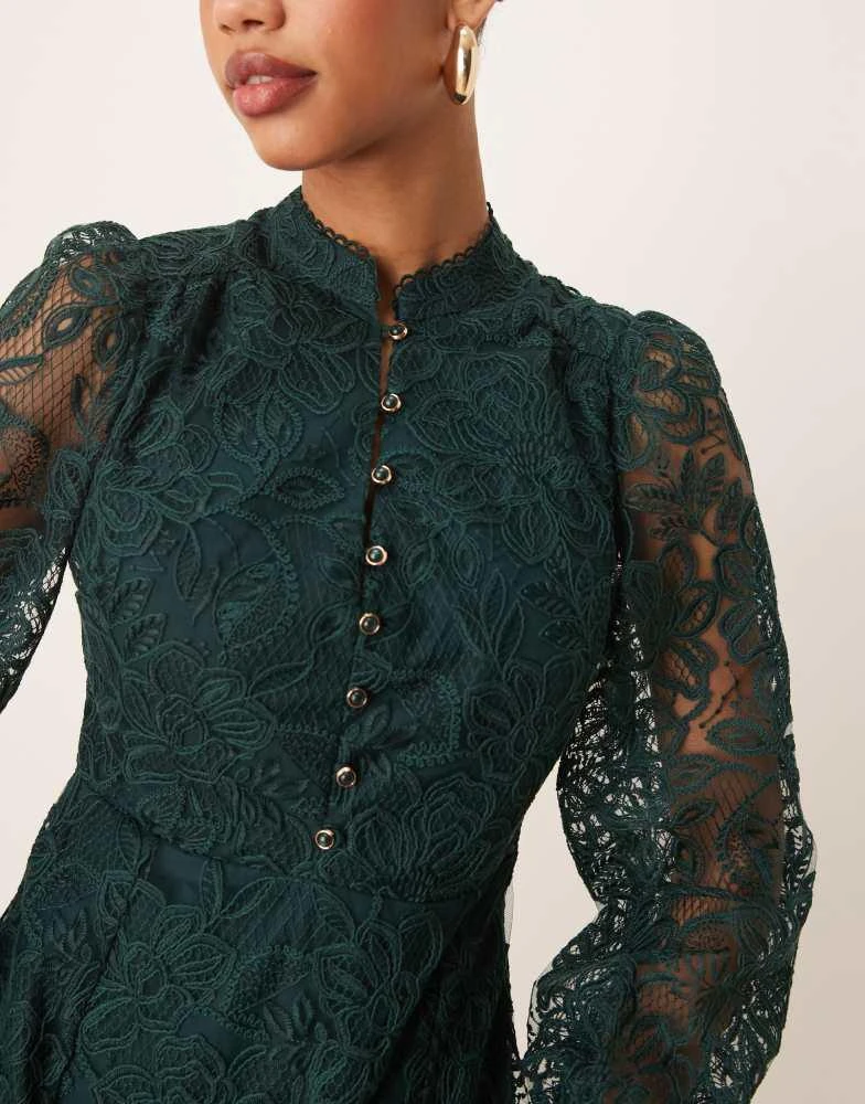 Forever New Women Floral Embroidered Puff Sleeve Lace Fit & Flare Mini Dress(S) by Myntra
