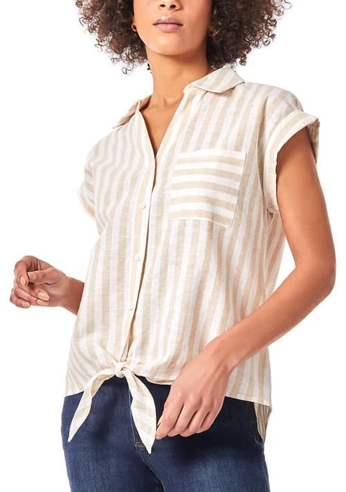 JONES NEW YORK New York Womens Cap Sleeve Tie Front Button Down Blouse 1
