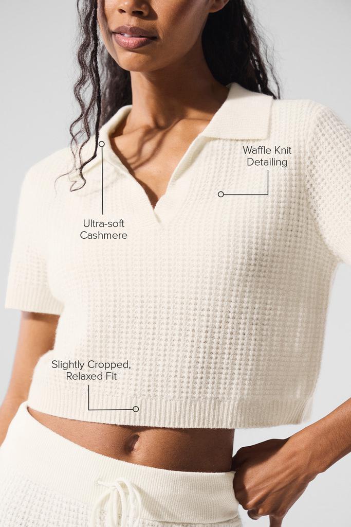 Alo Cashmere Plush Waffle Polo Tee - Ivory