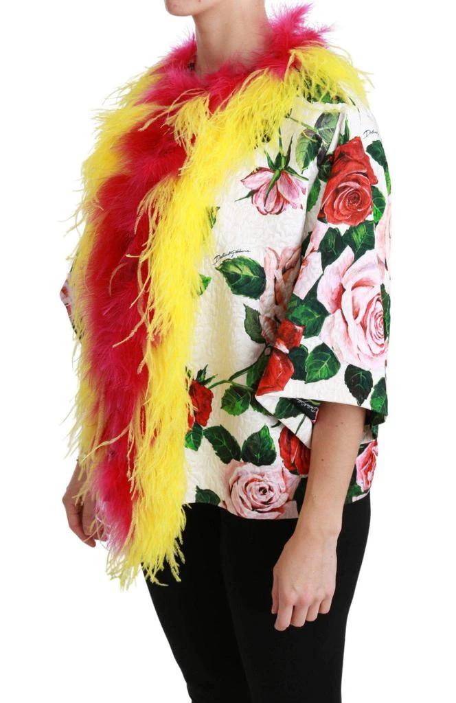Dolce & Gabbana Dolce & Gabbana  White Floral Coat Capte Fur Roses Jacket 2
